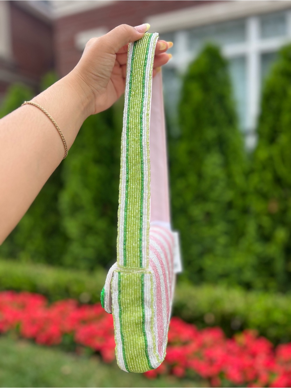TJMAXX MARSHALLS VIRAL Pink Tulip Stripe Beaded Bag Summer Purse Collectible - Picture 6 of 17